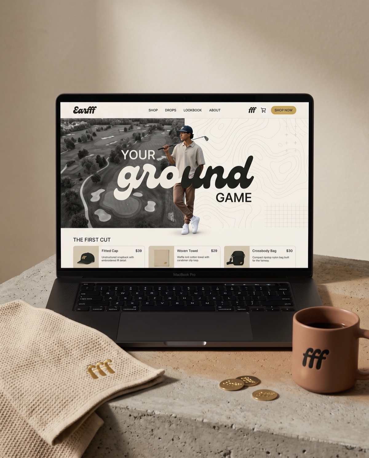 Earfff website mockup on laptop